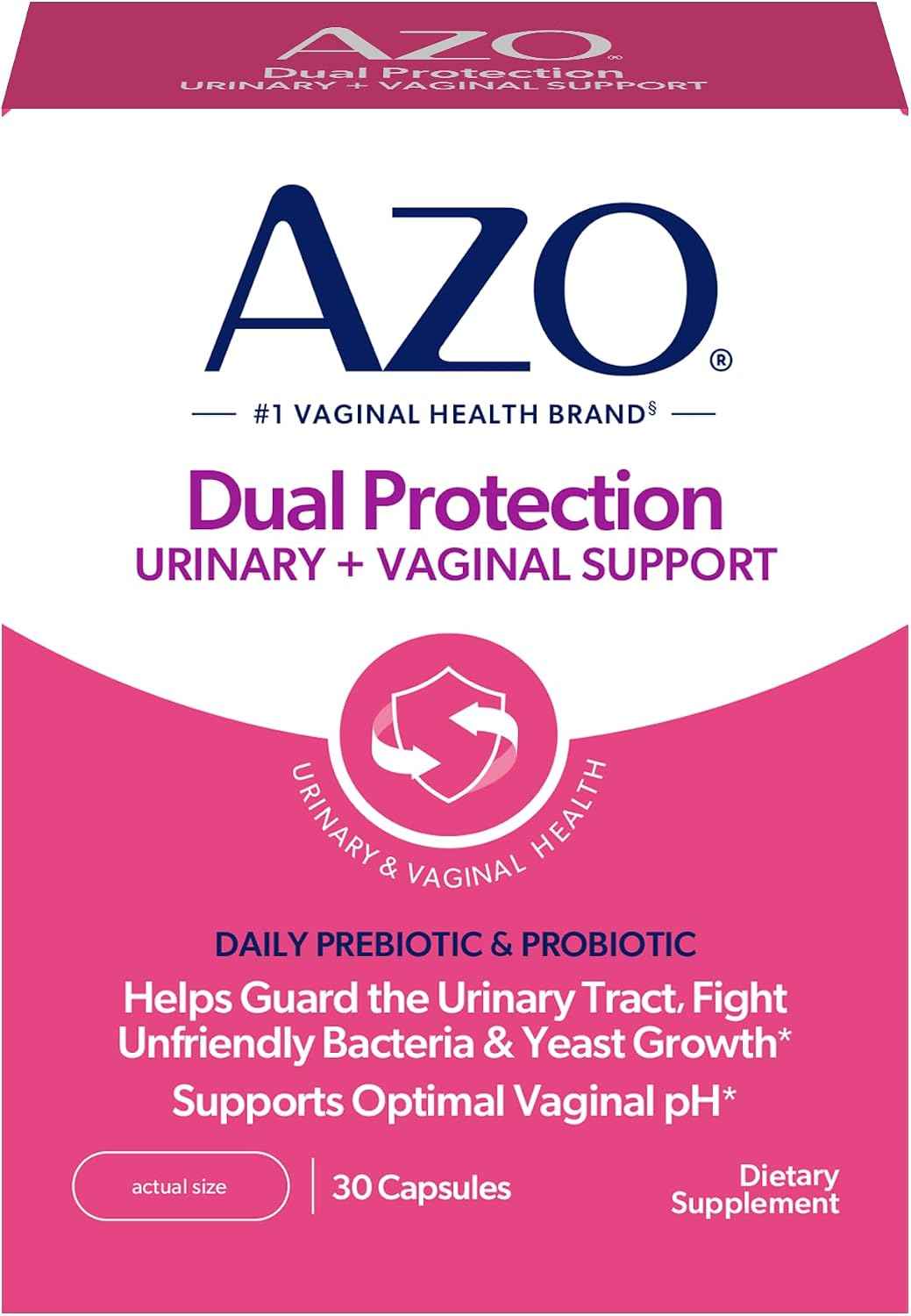 AZO Dual Protection Urinary + Vaginal, Women Probiotics & Prebiotics, 30 Ct | Made For Urinary Tract Health, Fights Unfriendly Bacteria & Yeast Growth, Supports Vaginal pH Balance & Odor*