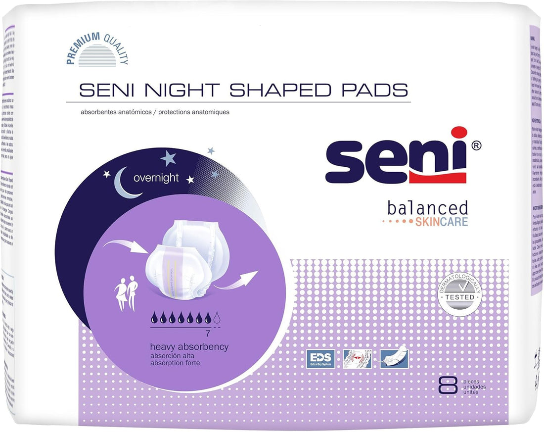 Seni Night Shaped Pads, Unisex, Length, Heavy Absorbency, 27 in, 8 ct