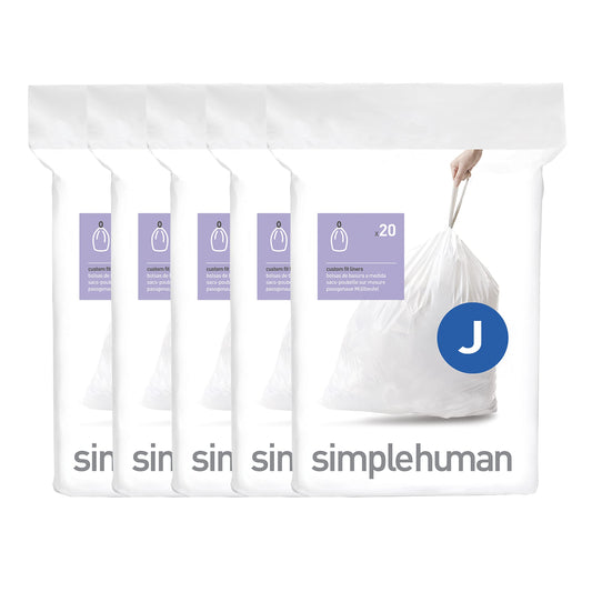 simplehuman Code J 100 Count, Genuine Custom Fit Liners, Drawstring Trash Bags in Dispenser Packs, 30-45 Liter / 8-12
