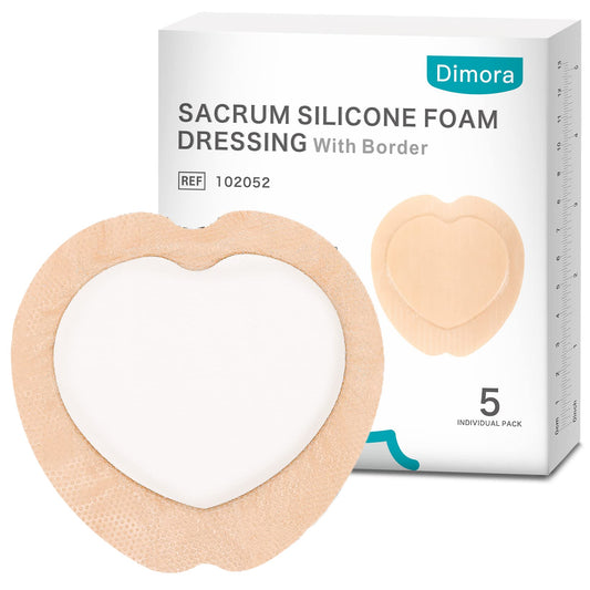 Dimora Wound Dressing Sacrum Foam Bandages Silicone Adhesive Border 7"x7" Waterproof Sacral Pads Absorbent Breathable Bed