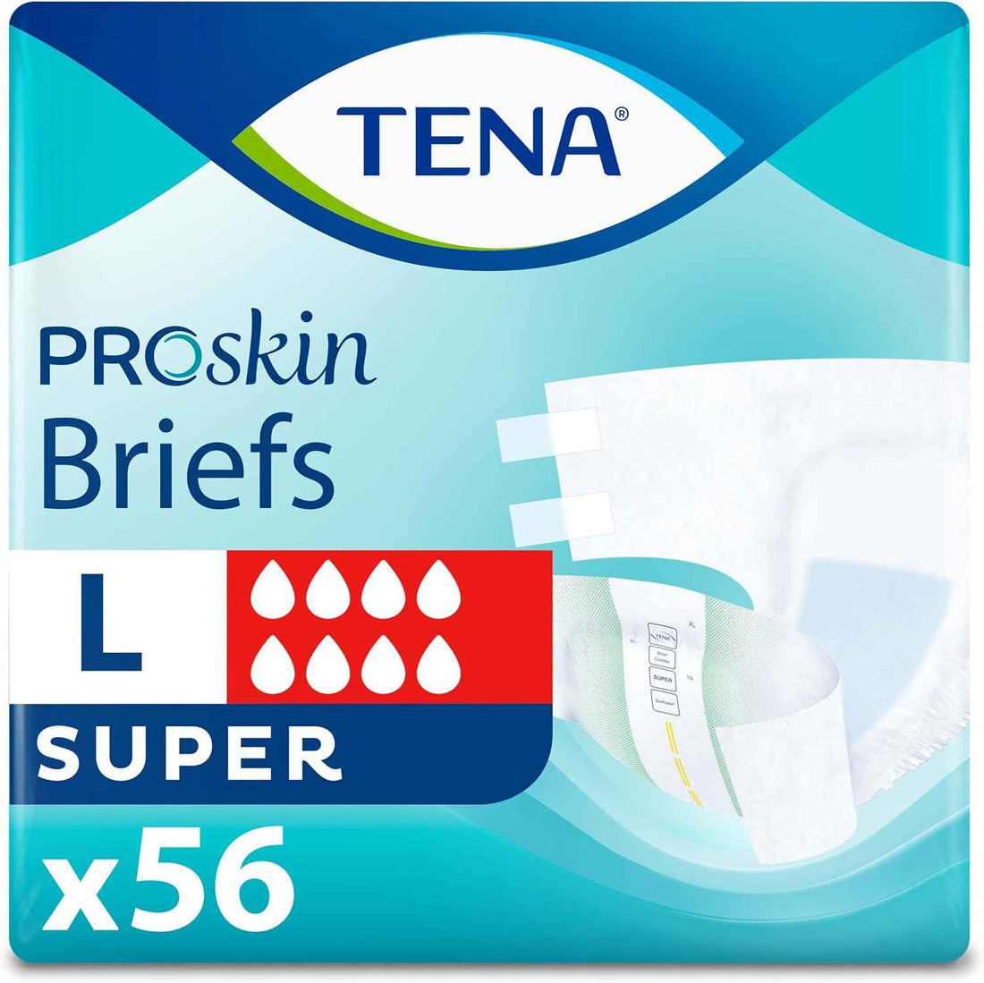 TENA Proskin Super Briefs, Incontinence Adult Diapers, Unisex, Large, 56 ct | Easy to adjust with tabs for a better fit, these briefs offer comfort & reliable absorbency to support everyday care routines