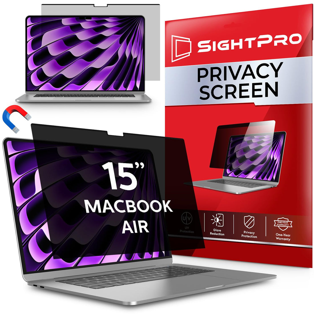SightPro Magnetic Privacy Screen for MacBook Air 15 Inch (2023-2024, M2, M3) Removable Laptop Privacy Filter Shield and