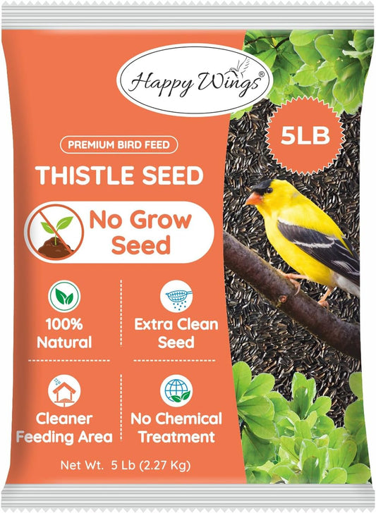 Happy Wings 5LB Thistle Seed Bird Food, 100% Natural, Extra Clean, No Grow