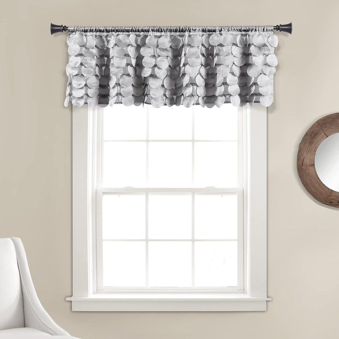 Lush Decor Gigi Valance Curtain Single 50" W x 14" L Light Gray - Silver Valances for Windows - Vintage Kitchen Curtains - Glam Decor - Bathroom Valance