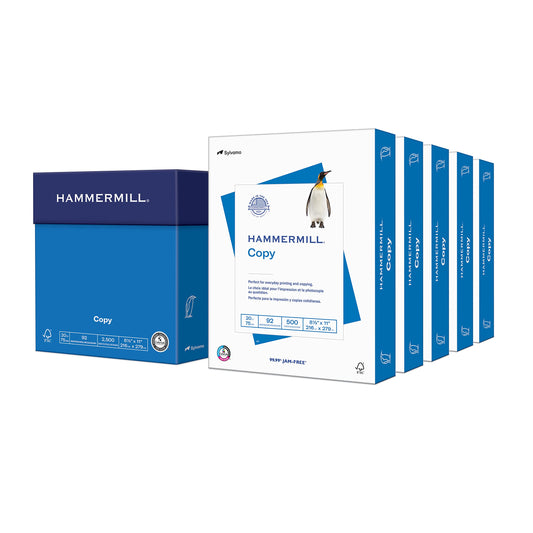 Hammermill Printer Paper, 20 lb Copy Paper, 8.5 x 11 - 5 Ream (2,500 Sheets) - 92 Bright, Made in the USA - PCTechSupply.com