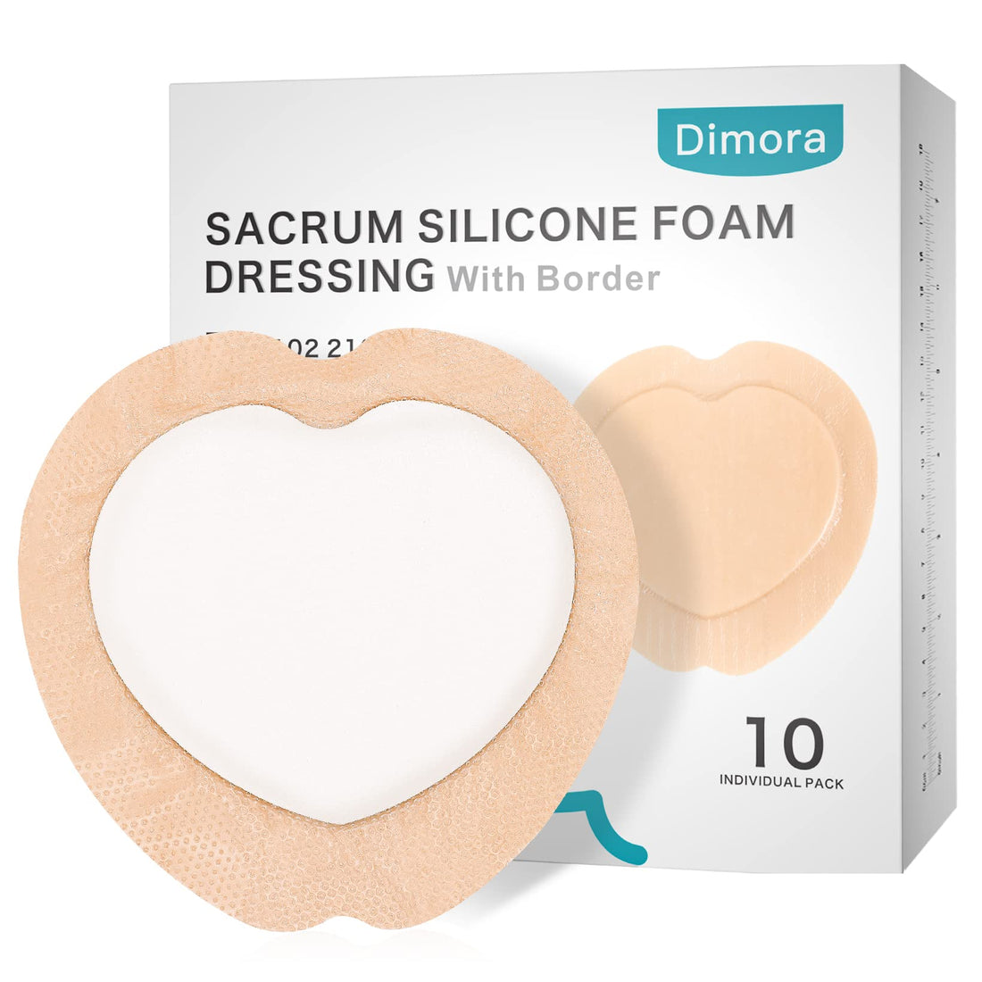Dimora 10 Pack Wound Dressing Sacrum Foam Bandages Silicone Adhesive Border 7"x7" Waterproof Sacral Pads Absorbent