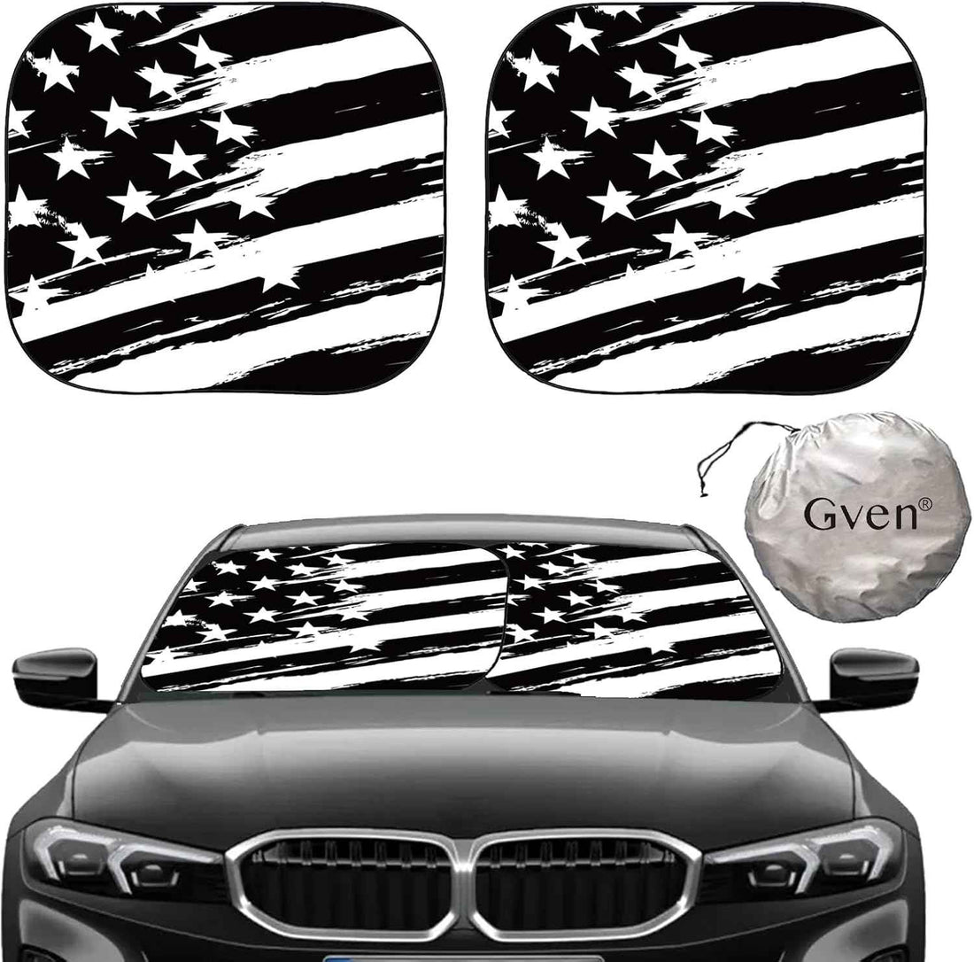 Gven Windshield Sun Shade for Car 2-Piece Foldable Sunshade for Front Windows, Blocks UV Rays, Automotive Interior Sun Protection Car Summer Accessories（US Flag,S）