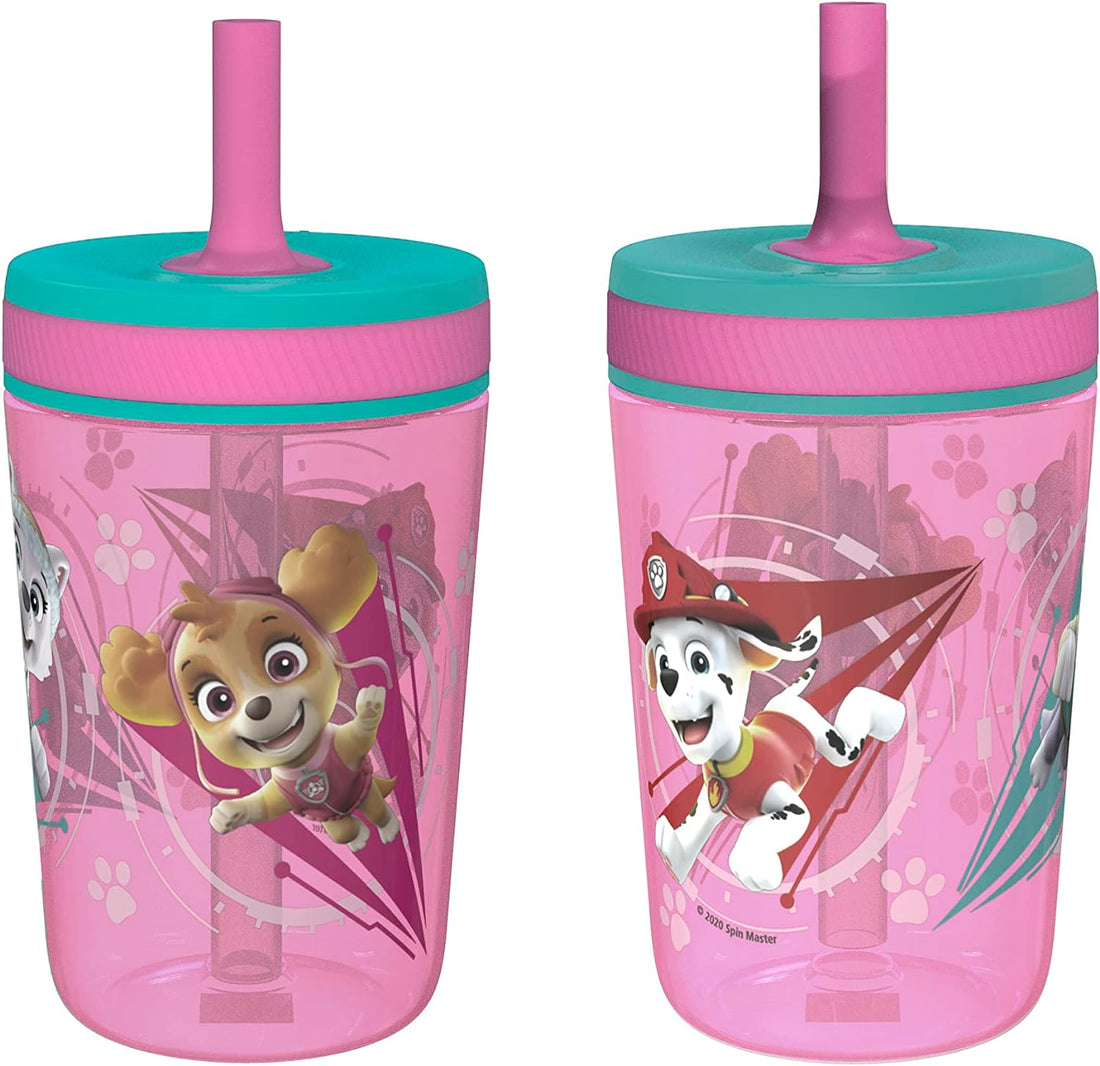 Zak Designs Kelso 15 oz Tumbler Set (Paw Patrol Skye & Everest) Leak-Proof Screw-On Lid with Straw Made of Durable Plastic and Silicone, Perfect Cup Bundle for Toddlers, Kids (2pc Set)
