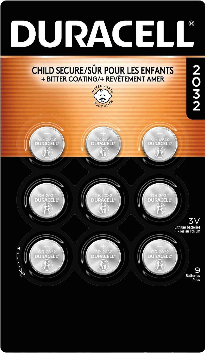 Duracell 2032 Lithium Battery, 9 Count, AirTag & Key Fob, CR2032 3V Cell