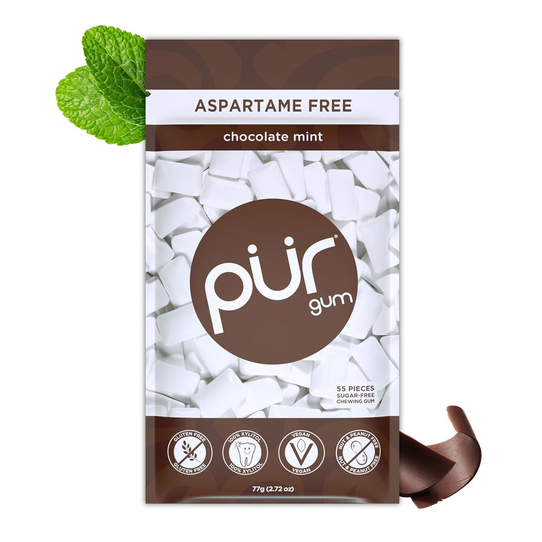 PUR Gum, Chocolate Mint, Xylitol Gum, No Artificial Flavor, 55 Count