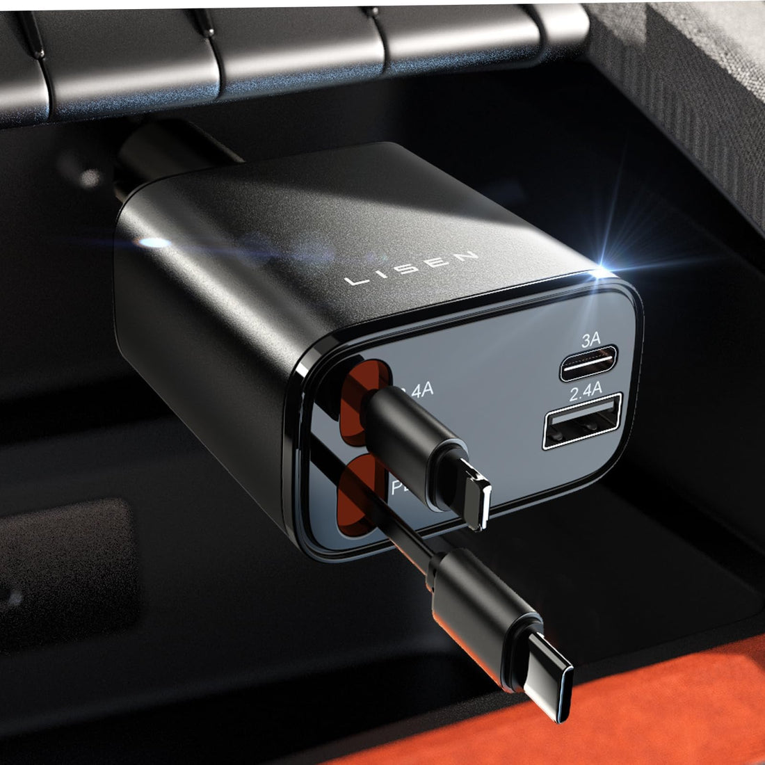 LISEN Retractable Car Charger 4 in 1 [69W USB C Car Charger Adapter] for iPhone 16 Car Charger Fast Charging, Gifts for