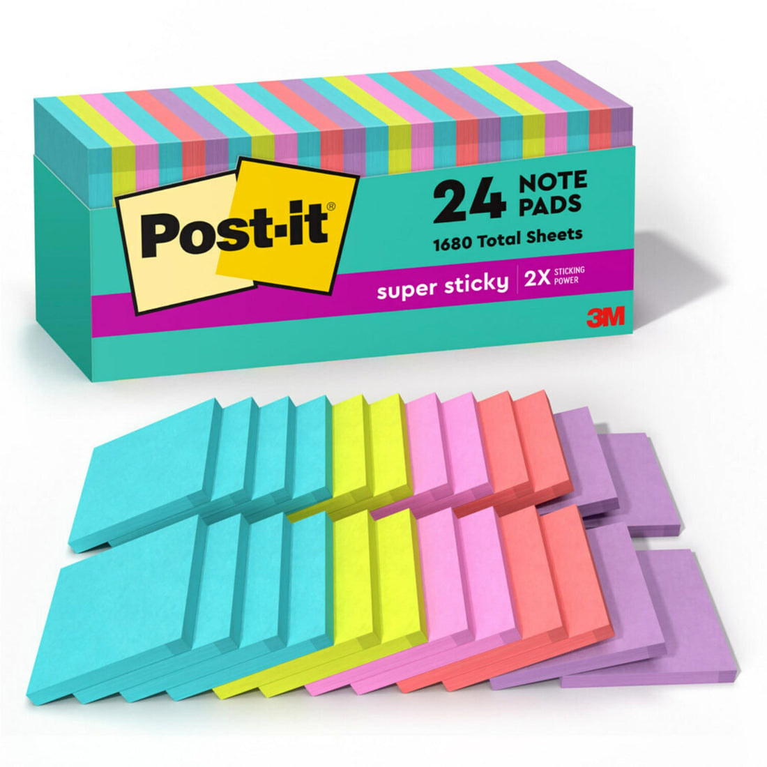 Post-it Super Sticky Notes, 24 Sticky Note Pads, 3 x 3 in., School Supplies, Office Products, Sticky Notes for Vertical Surfaces, Monitors, Walls and Windows, Supernova Neons Collection - PCTechSupply.com