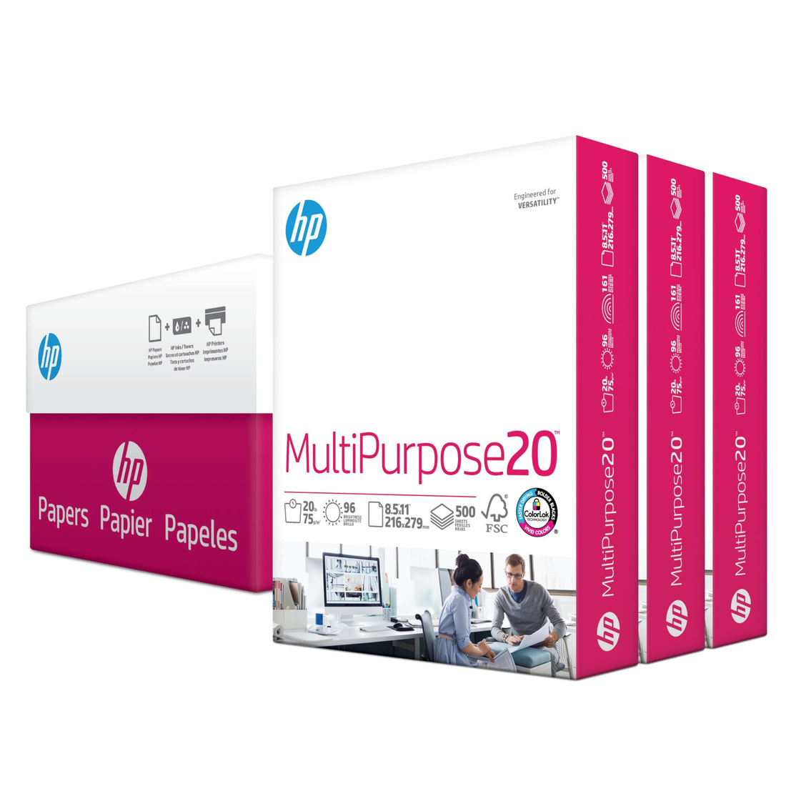 HP Printer Paper | 8.5 x 11 Paper | MultiPurpose 20 lb | 3 Ream Case - 1500 Sheets | 96 Bright | Made in USA - FSC Certified | 112530C - PCTechSupply.com