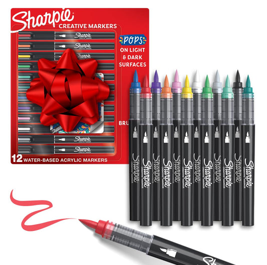 Sharpie Creative Paint-like Brush Tip Acrylic Markers, Assorted Colors, 12 Count, Perfect for Art and Craft Supplies Office