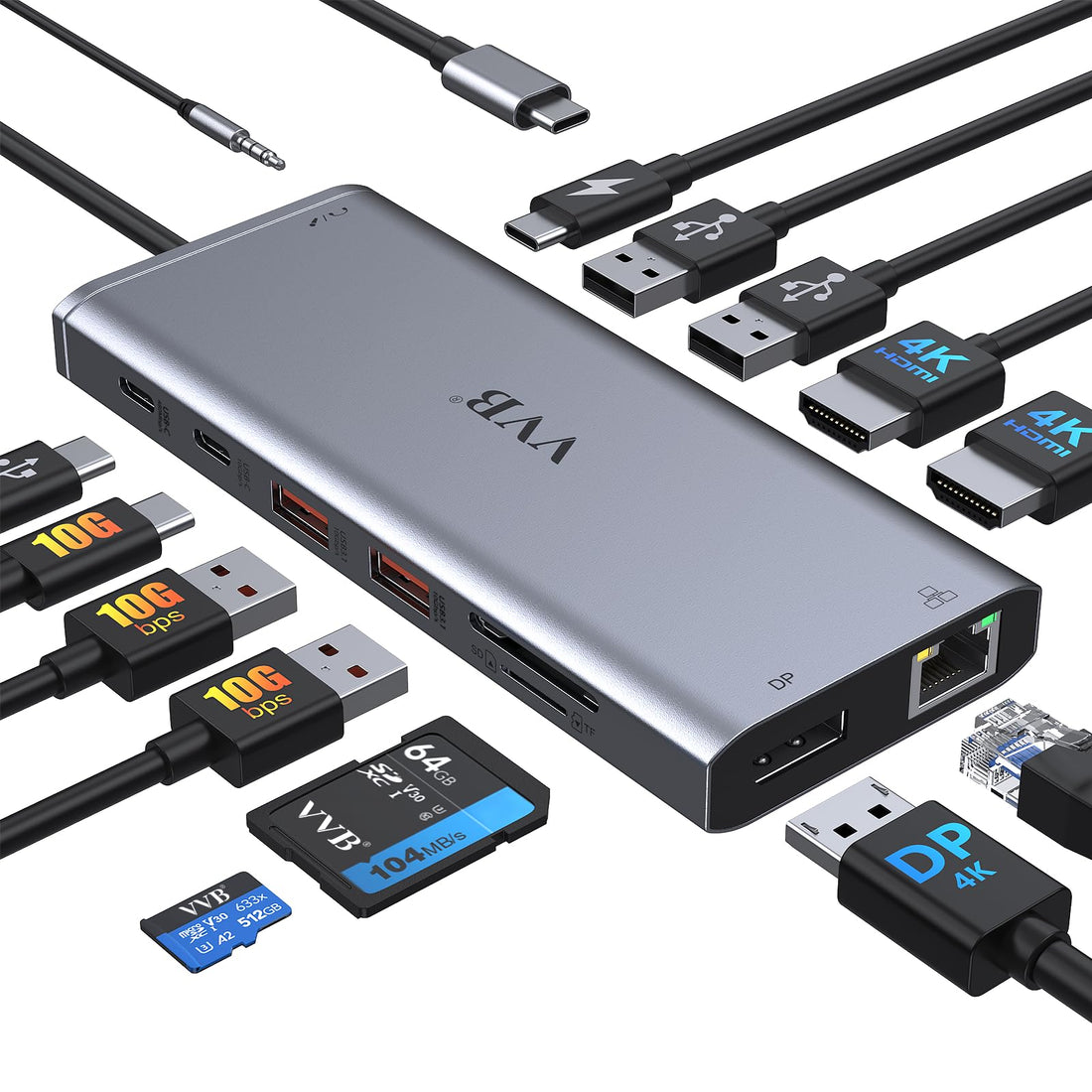 USB C Laptop Docking Station Dual Monitor HDMI for Dell/Lenovo/HP Laptop 14 in 1 USB C Hub Multiport Adapter Dongle Dock USB