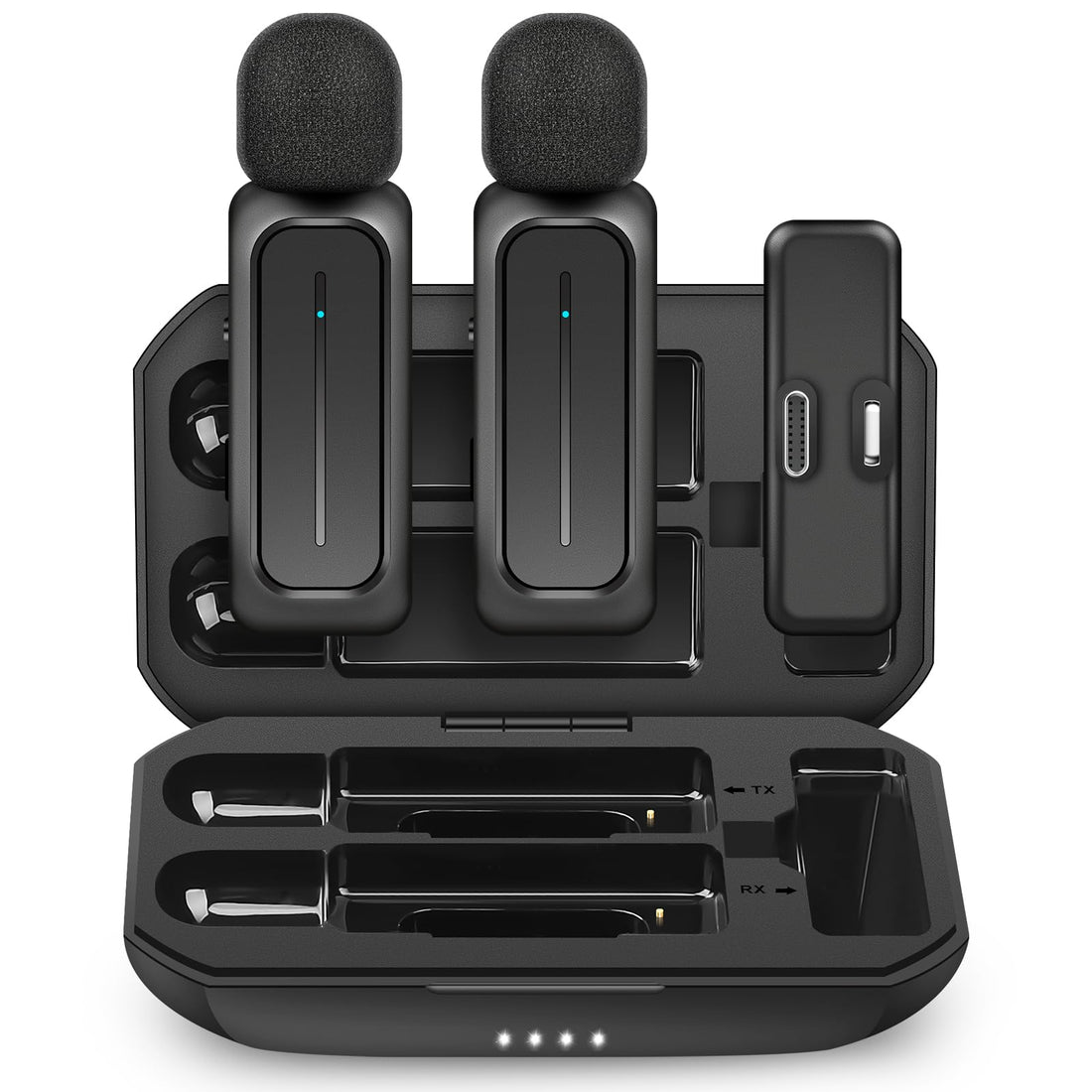ECOMXIA 2 Pcs Wireless Lavalier Microphone for iPhone iPad Android with Charging Case 7H Clip on Lapel Microphone Wireless