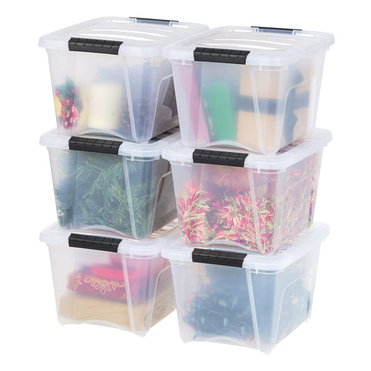 IRIS USA 19 Qt Stackable Plastic Storage Bins with Lids, 6 Pack - BPA-Free, Made in USA - See-Through Organizing Solution, Latches, Durable Nestable Containers, Secure Pull Handle - Clear - PCTechSupply.com