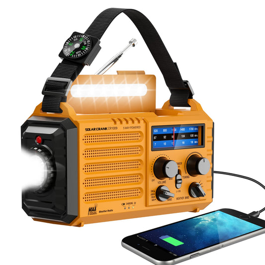 Emergency Radio with NOAA Weather Alert, Portable Solar Hand Crank AM/FM Radio for Survival,Rechargeable Battery Powered