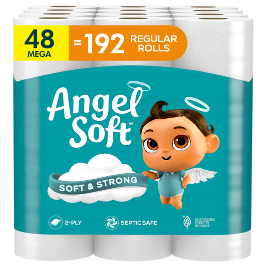 Angel Soft Toilet Paper, 48 Mega Rolls = 192 Regular Rolls, Soft and Strong Toilet Tissue Drugstore by Angel Soft
