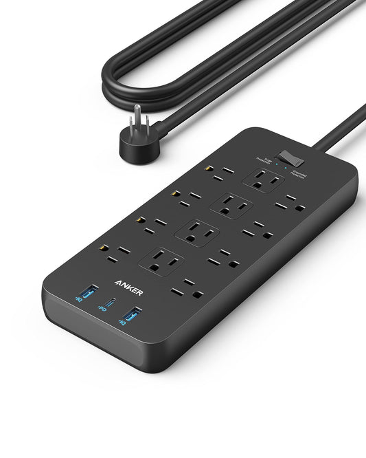 Anker Power Strip with 3 USB Ports，Surge Protector (2100J-10ft)，12 Outlets with 2 USB A Ports and 1 USB C Port,Works with