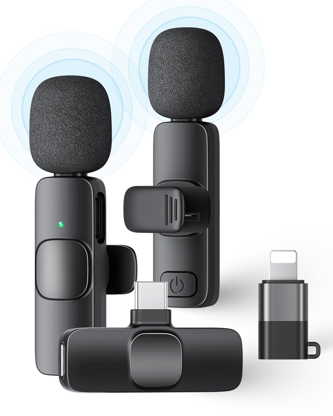 KUKIHO 2 Pack Wireless Lavalier Microphone for iPhone iPad and Android Phone, Lapel Mic Plug and Play Wireless Mic Noise