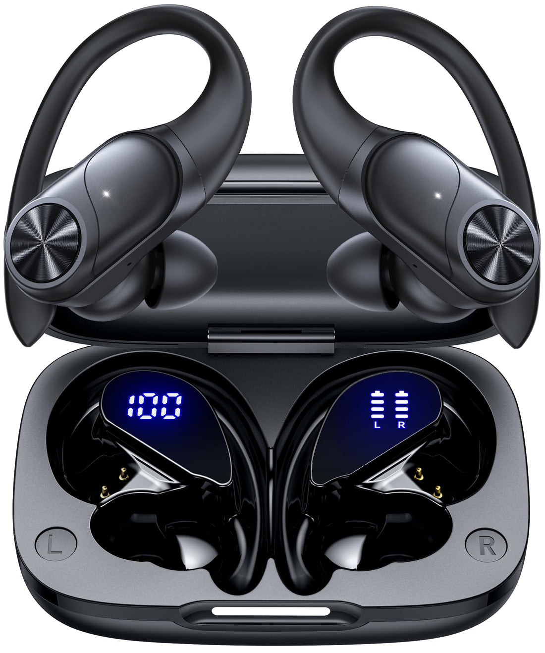 PocBuds Bluetooth Headphones Wireless Earbuds 80hrs Playtime Wireless Charging Case Digital Display Sports Ear Buds with