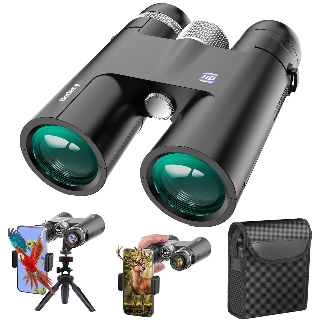 HD Binoculars for Adults with Upgraded Phone Adapter Camera by Bedeny