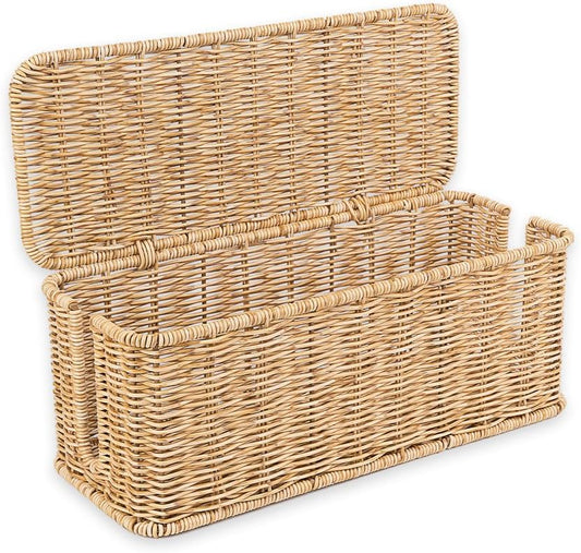 Cable Management Box, Handmade Rattan Cord Organizer for Power Strip