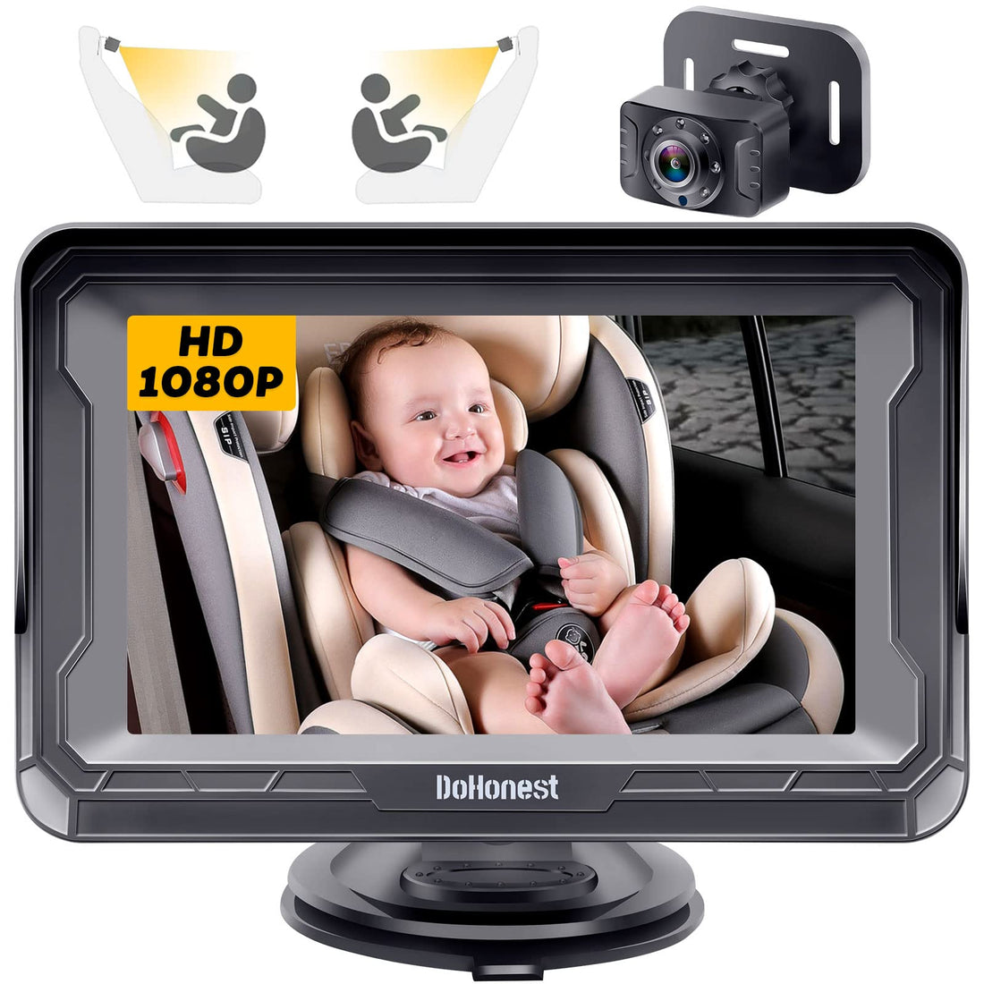 DoHonest Baby Car Camera HD 1080P - Rear-Facing Car Baby Monitor with Night Vision, Adjustable View Angle, Easy Setup,