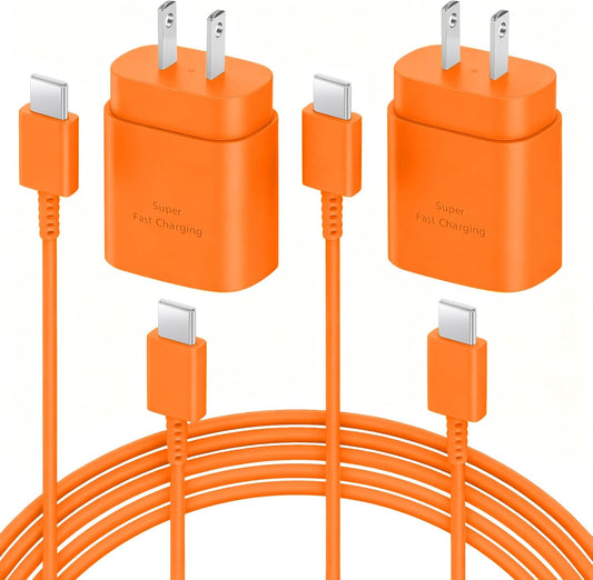 AISNI 2 Pack 25W Type C Charger Fast Charging Block with 10 ft Type C Cord-Orange