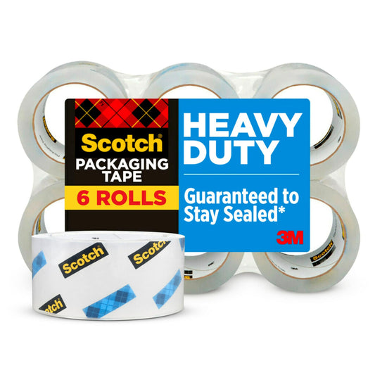 Scotch Heavy Duty Shipping Packing Tape, Clear, Shipping and Packaging Supplies, 1.88 in. x 54.6 yd., 6 Tape Rolls Office