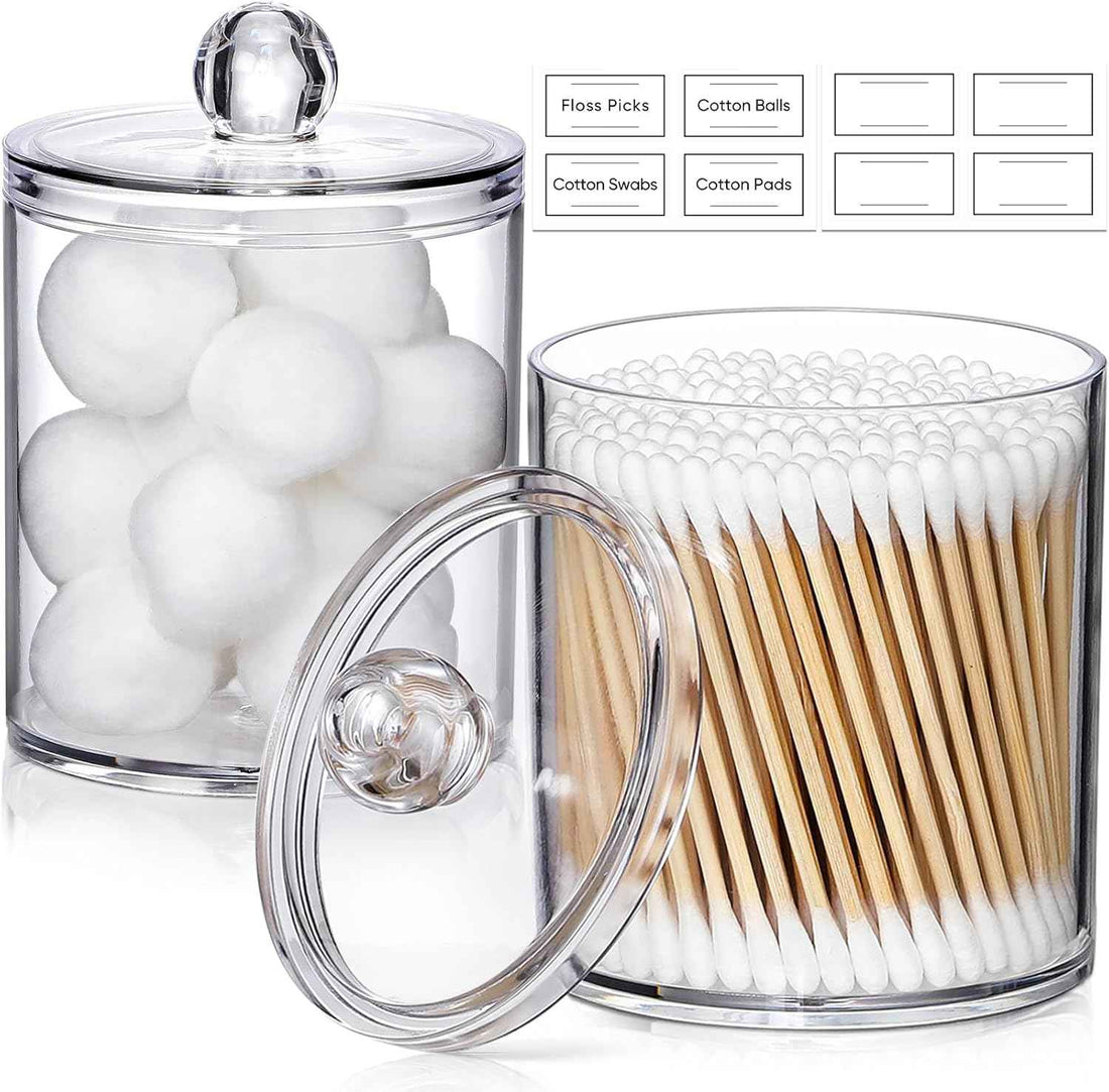 2 Pack Acrylic Qtip Holder Dispenser for Cotton Swabs, Balls, Floss Picks