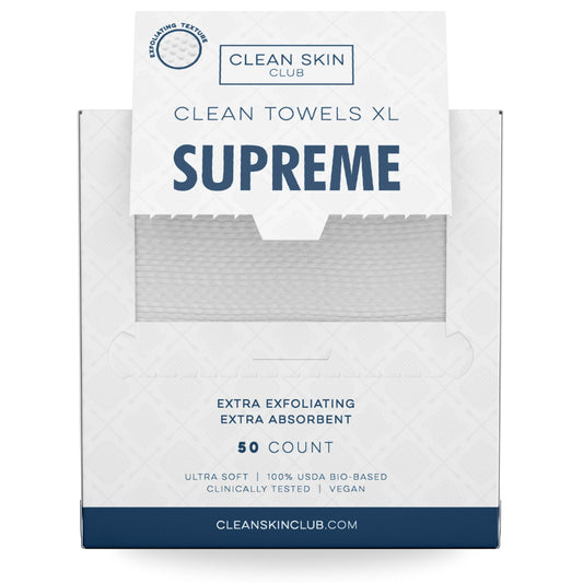 Clean Skin Club Clean Towels XL™ Supreme, 100% USDA Biobased Dermatologist Approved Face Towel, Gentle Exfoliation,