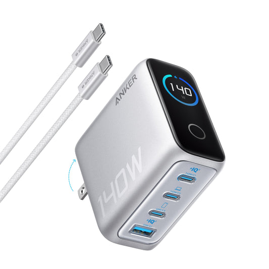 140W USB-C Charger, Anker Laptop Charger, 4-Port Multi-Device Fast Charging, Advanced GaN Power Adapter, Intuitive Touch