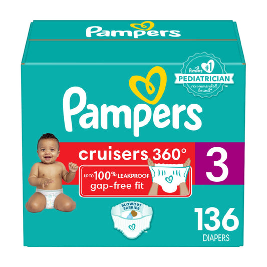 Pampers Cruisers 360 Diapers - Size 3, 136 Count, Pull-On Disposable Baby Diapers, Gap-Free Fit Drugstore by Pampers