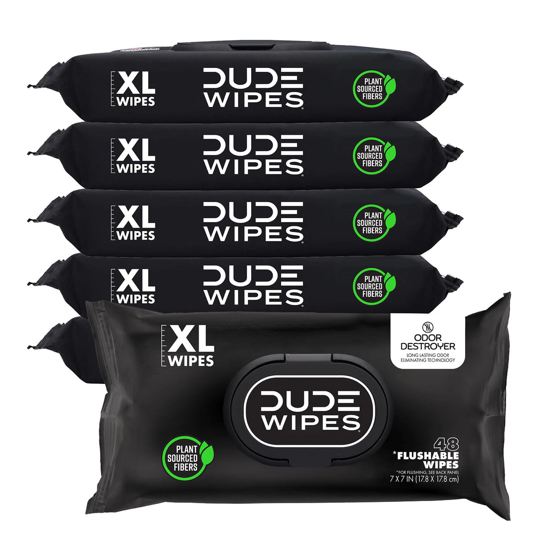 DUDE Wipes - Flushable Wipes for Adults - 6 Pack, 288 Wipes - Odor Destroyer XL Adult Wet Wipes - Deodorizing with Clean
