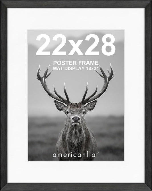 Americanflat 22x28 Poster Frame - Matted to 18x24 - Engineered Wood - Black