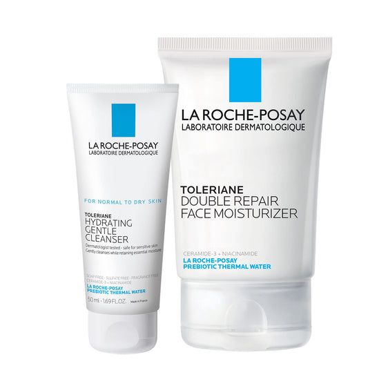 La Roche-Posay Toleraine Skin Care Set, Double Repair Face Moisturizer 100ml & Hydrating Gentle Cleanser 50ml, Oil Free