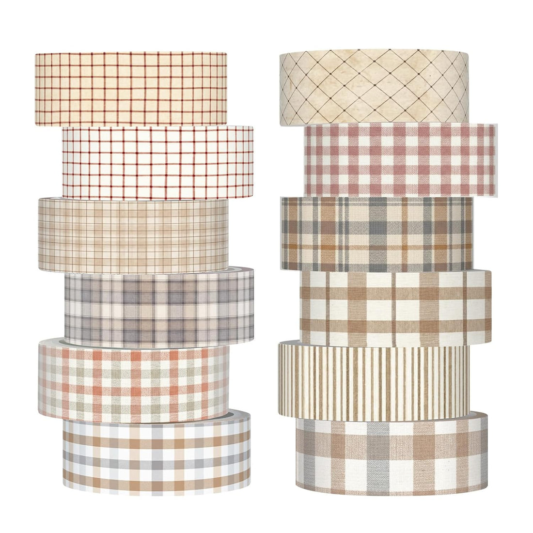 12 Rolls Floral Washi Tape Set,Retro,Plaid