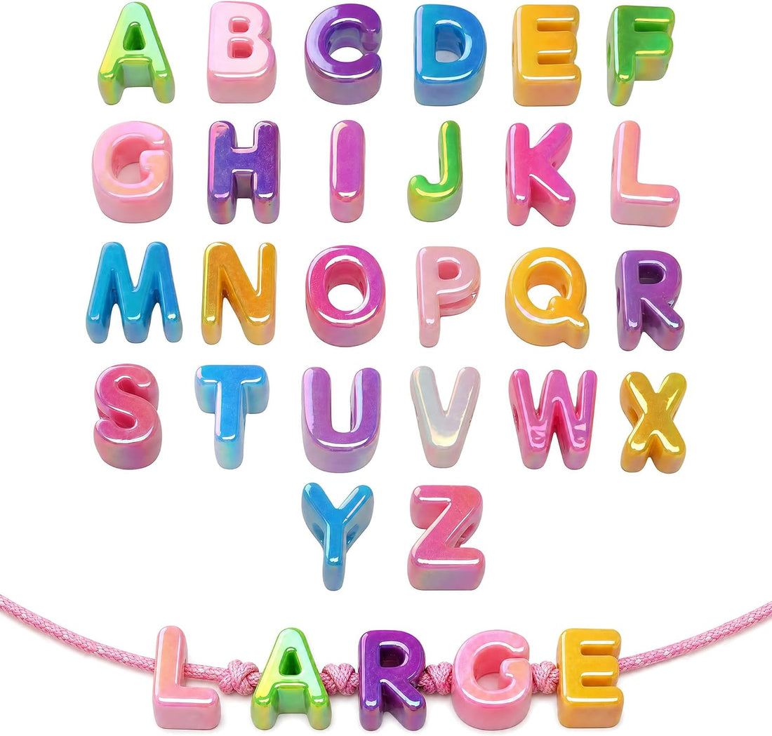Leovqn 26Pcs Chunky Letter Beads Large Hole Acrylic Bubble Alphabet Beads
