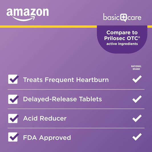 Amazon Basic Care Omeprazole Delayed Release Tablets 20 mg,Acid Reducer,(Packaging May Vary),14 Count (Pack of 4)