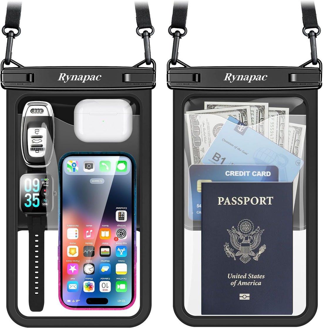 Rynapac Large Waterproof Phone Pouch Up to 10", 2 Pack IPX8 Protector Pouch