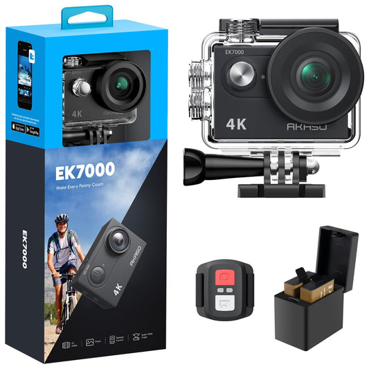 AKASO EK7000 4K30FPS 20MP WiFi Action Camera with EIS Ultra HD Underwater Camera 131FT Waterproof Camera Remote Control 4X Zoom in Photo Mode Support External Microphone Black - PCTechSupply.com