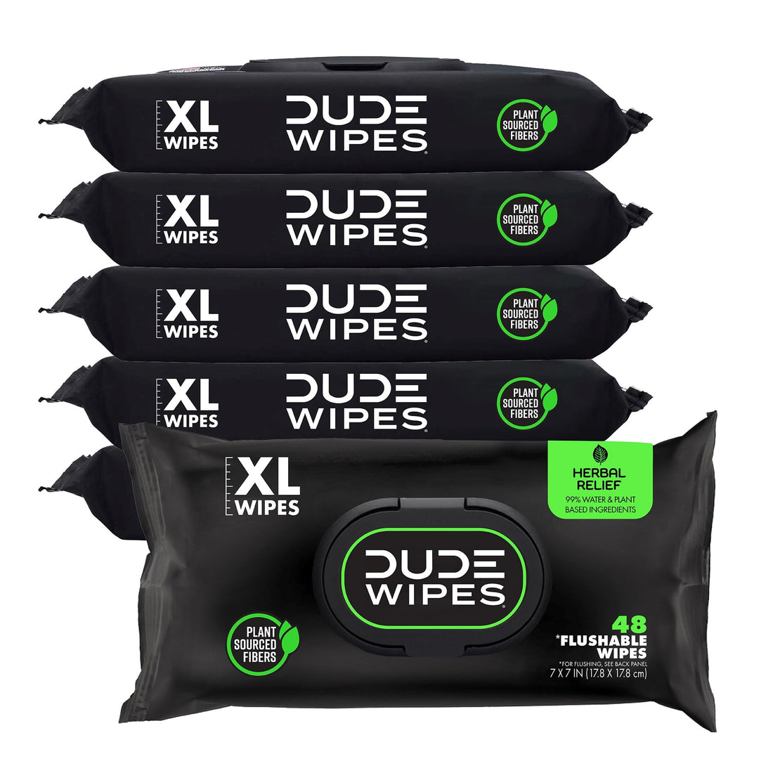 Dude Wipes - Flushable Wipes - 6 Pack, 288 Wipes - Herbal Relief Extra-Large Wet Wipes - Witch Hazel & Geranium Essential