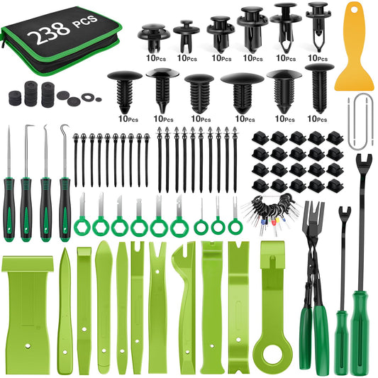 GOOACC 238Pcs Trim Removal Tool, Auto Push Pin Bumper Retainer Clip Set Fastener Terminal Remover Tool Adhesive Cable Clips
