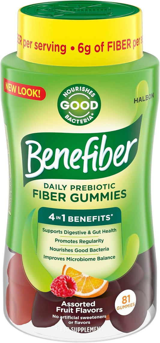 Benefiber Prebiotic Fiber Supplement Gummies, Assorted Fruit Flavor, 81 Ct