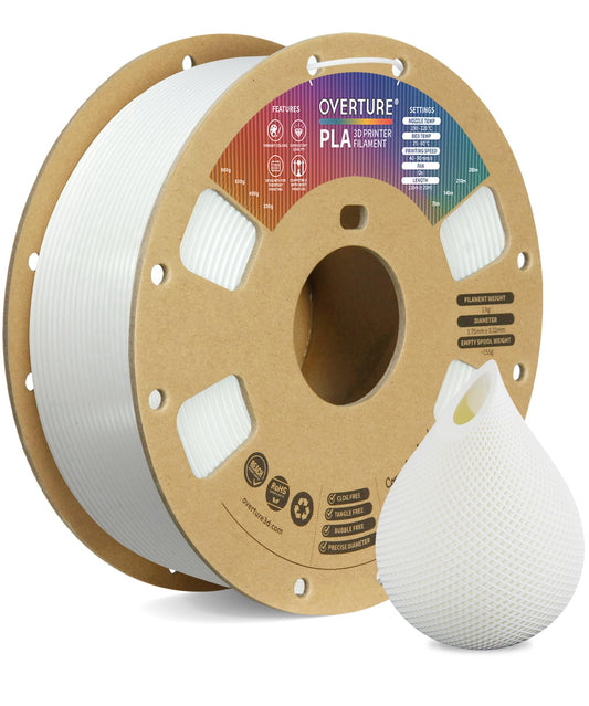OVERTURE PLA Filament 1.75mm PLA 3D Printer Filament, 1kg Cardboard Spool (2.2lbs), Dimensional Accuracy +/- 0.02mm, Fit