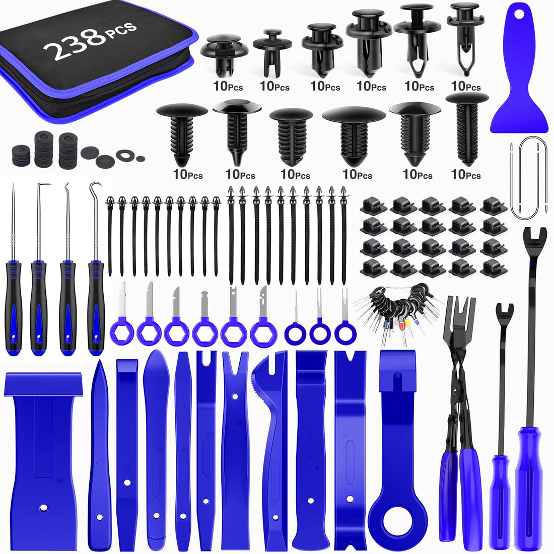 GOOACC 238Pcs Trim Removal Tool, Auto Push Pin Bumper Retainer Clip Set Fastener Terminal Remover Tool Adhesive Cable Clips