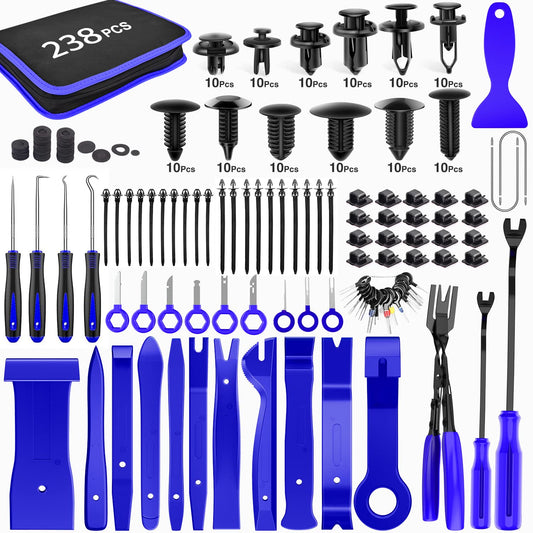 GOOACC 238Pcs Trim Removal Tool, Auto Push Pin Bumper Retainer Clip Set Fastener Terminal Remover Tool Adhesive Cable Clips