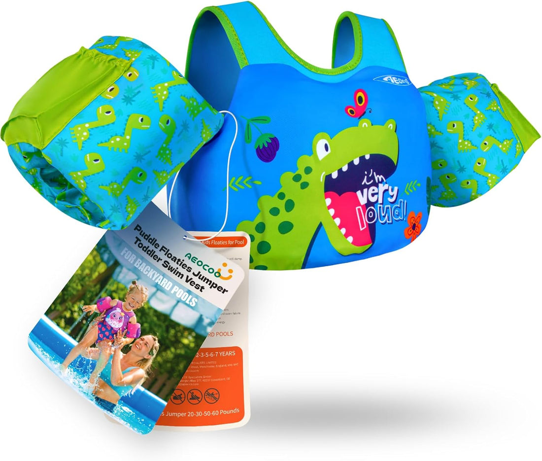 AEOCOO Puddle Float Jumper for Swiming, Toddler Swim Vest for Water Play, Pool Floats with Swimming Arm Floaties Swim Jacket & Water Wings for Kids Swimmies, Boys, Girls, Niños